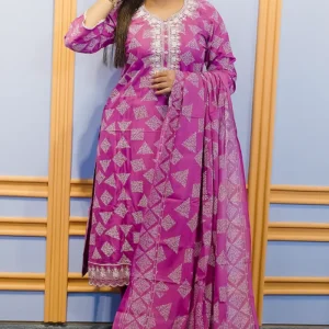 Cotton Applique Three Piece (Hot Pink)