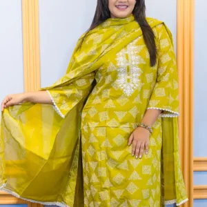 Cotton Applique Three Piece (Olive Yellow)