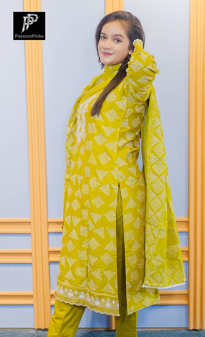 Cotton Applique Three Piece (Olive Yellow) - Image 2